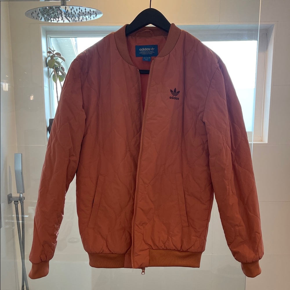 Adidas Men's Orange Quilted Bomber Jacket